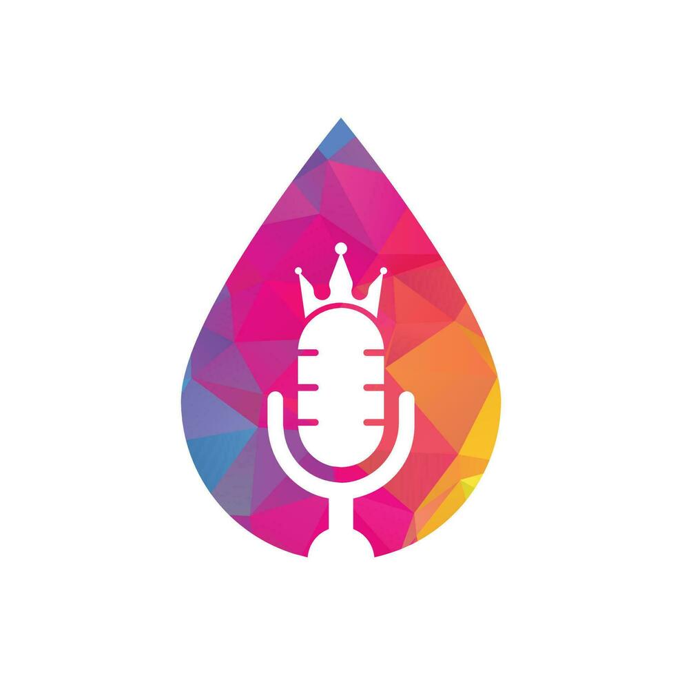 podcast roi et création de logo vectoriel en forme de goutte. concept de conception de logo de musique roi.