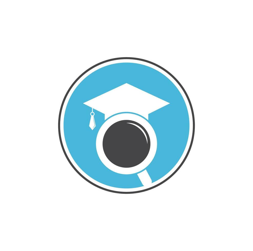 chapeau de diplômé et création de logo en forme de loupe. modèle de logo vectoriel étudiant finder.