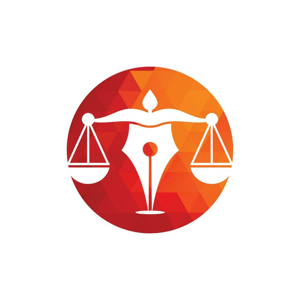 modèle de conception de logo vectoriel de cabinet d'avocats stylo. vecteur de logo de droit avec équilibre judiciaire symbolique de l'échelle de la justice dans une pointe de stylo.