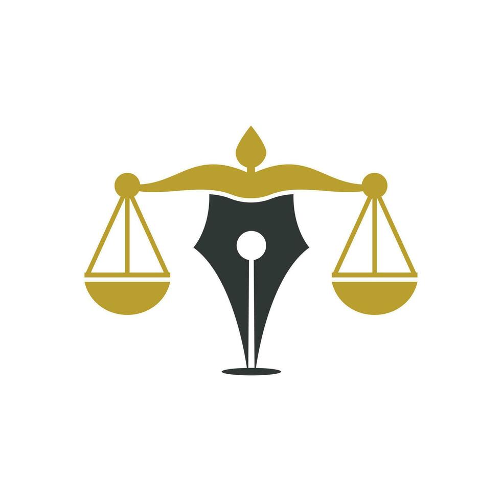 modèle de conception de logo vectoriel de cabinet d'avocats stylo. vecteur de logo de droit avec équilibre judiciaire symbolique de l'échelle de la justice dans une pointe de stylo.