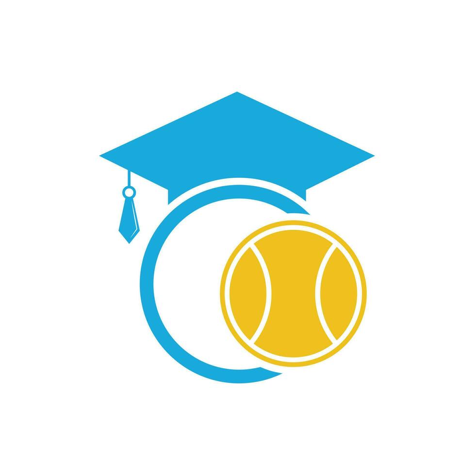 modèle de conception de logo de formation de tennis. combinaison de logos de tennis et de chapeau de diplômé. symbole ou icône de jeu et d'étude. vecteur