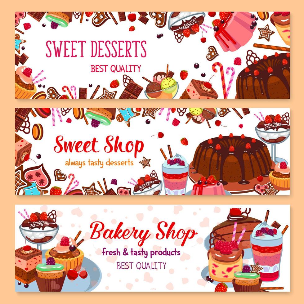 bannières vectorielles de boulangerie pour magasin de desserts sucrés vecteur