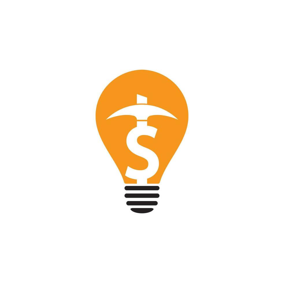 création de logo de concept de forme d'ampoule minière. modèle de conception de logo de l'industrie minière. illustration vectorielle de dollar minier logo vecteur