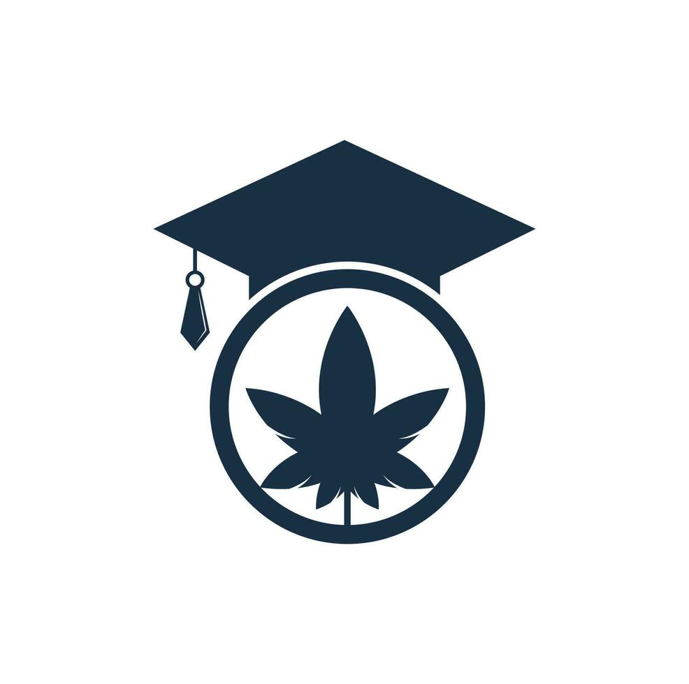 conception de logo d'éducation et de cannabis. chapeau de graduation et modèle d'icône de logo de marijuana. vecteur