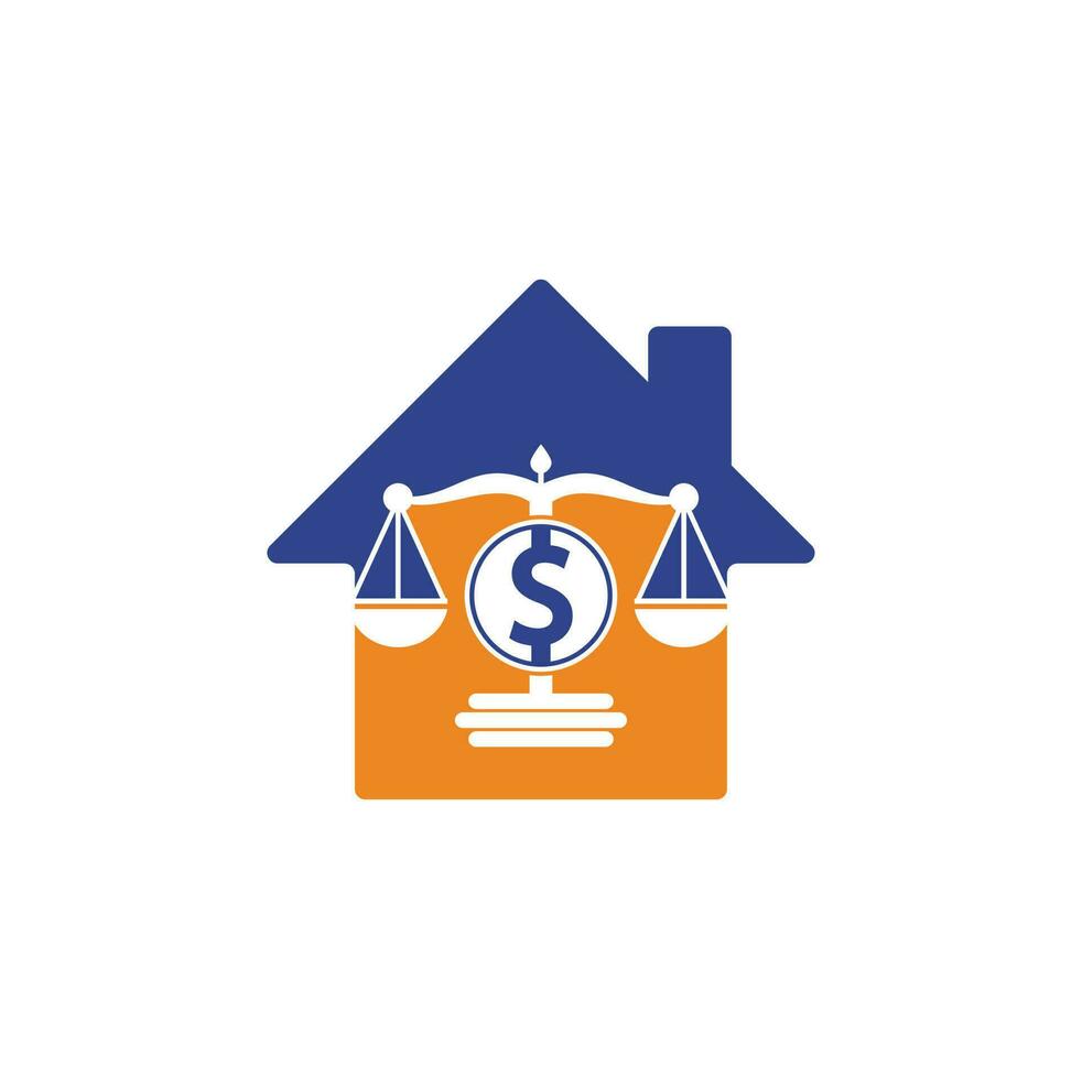 conception de logo vectoriel de forme de maison de cabinet d'avocats d'argent. notion de financement. échelle de logotype et icône de symbole dollar