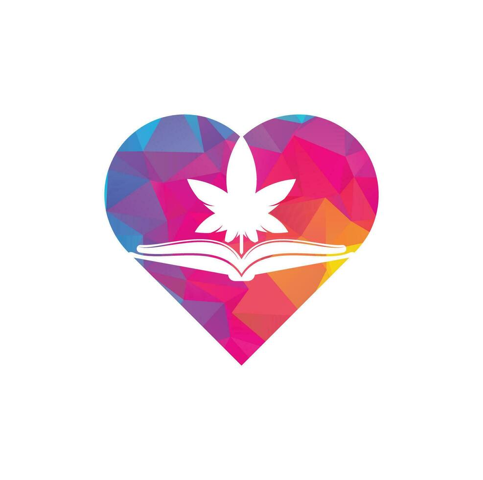 modèle de logo de symbole de concept de forme de coeur de livre et de marijuana. adapté à la formation médicale. vecteur