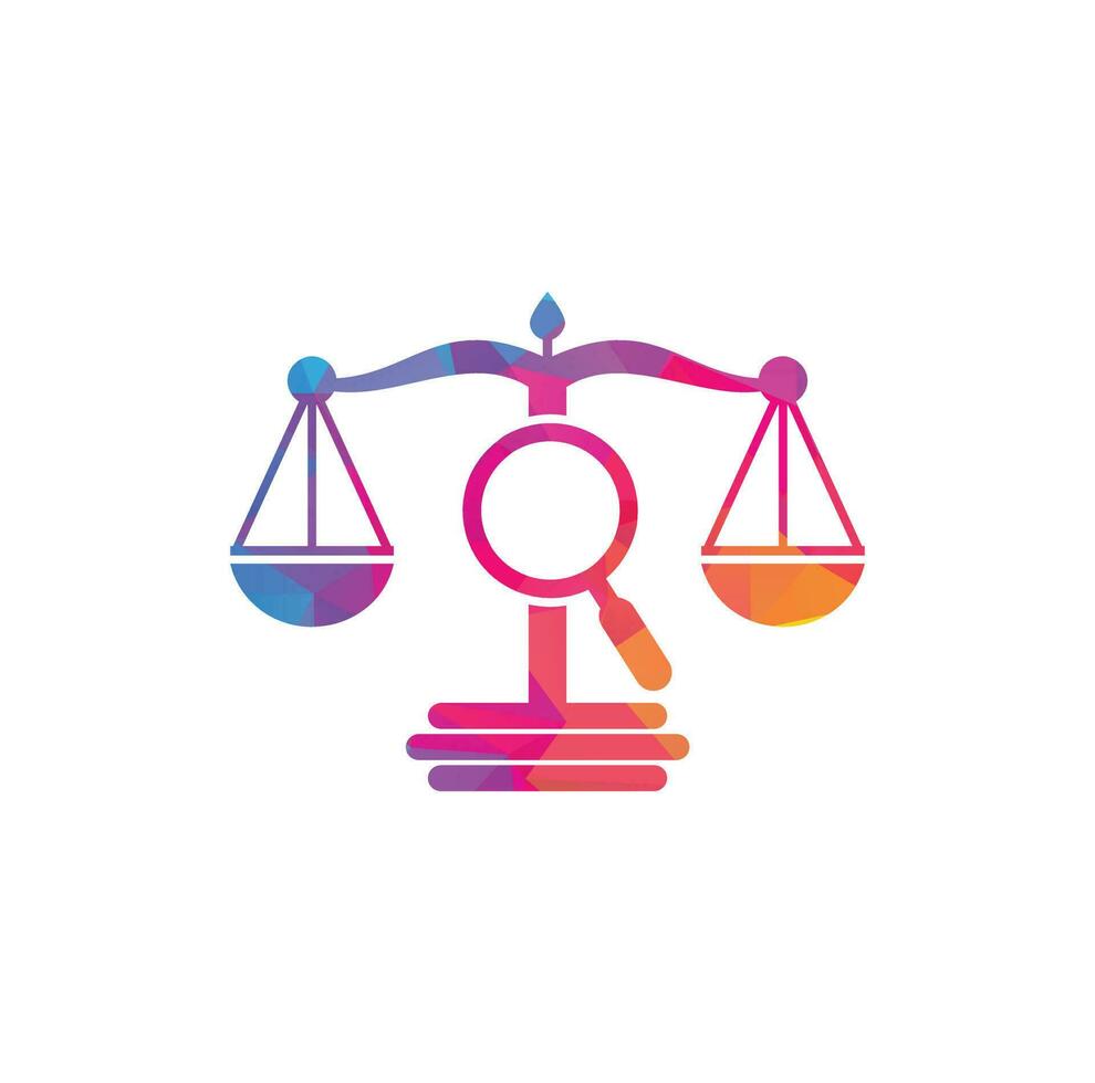 trouver le modèle de vecteur de logo de justice, concepts de conception de logo de cabinet d'avocats créatifs. logo du cabinet d'avocats à la loupe