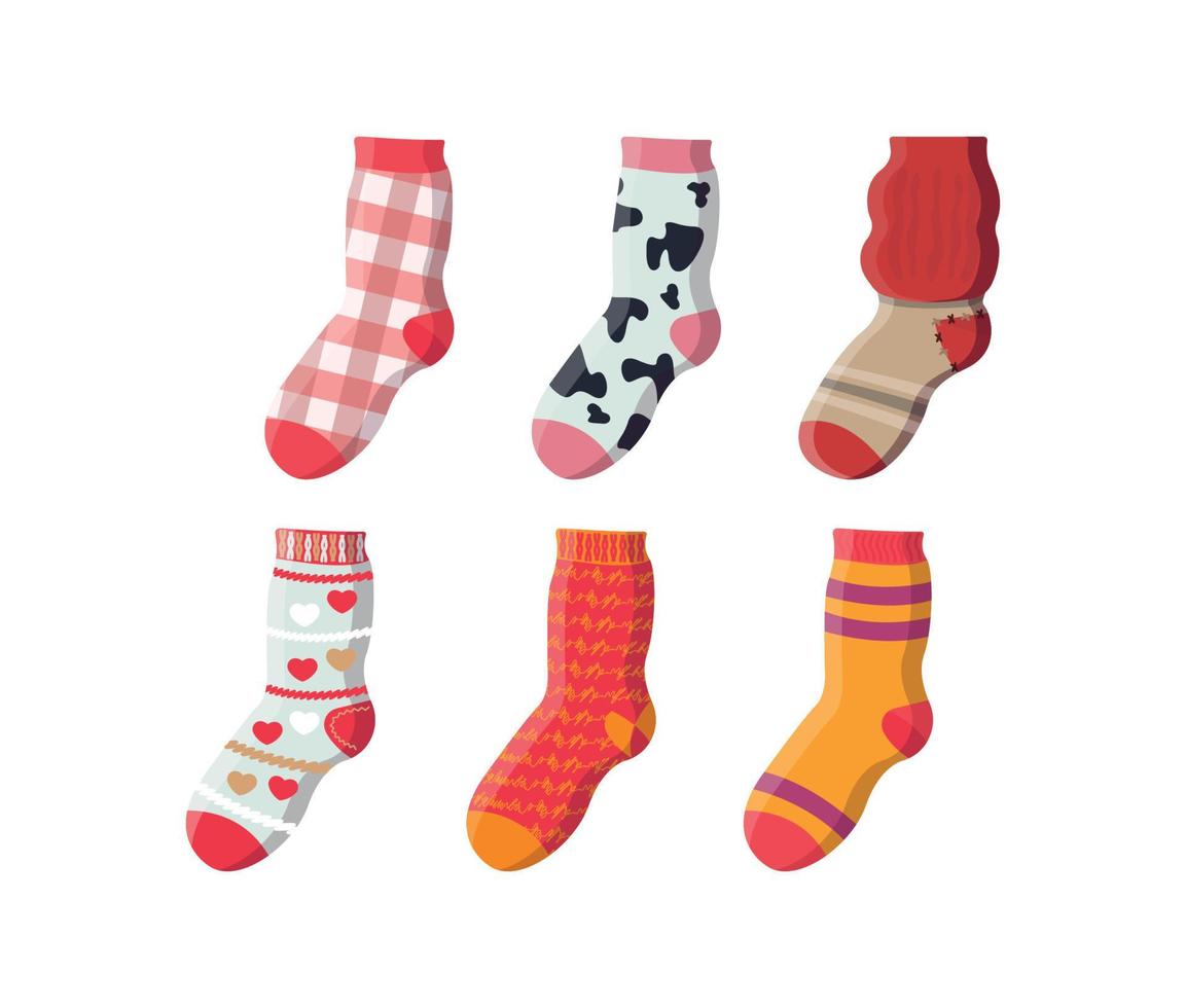 collection de chaussettes colorées avec différents imprimés. vecteur