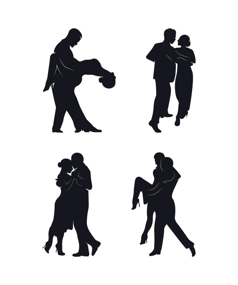 ensemble de silhouettes de danseurs de tango vecteur