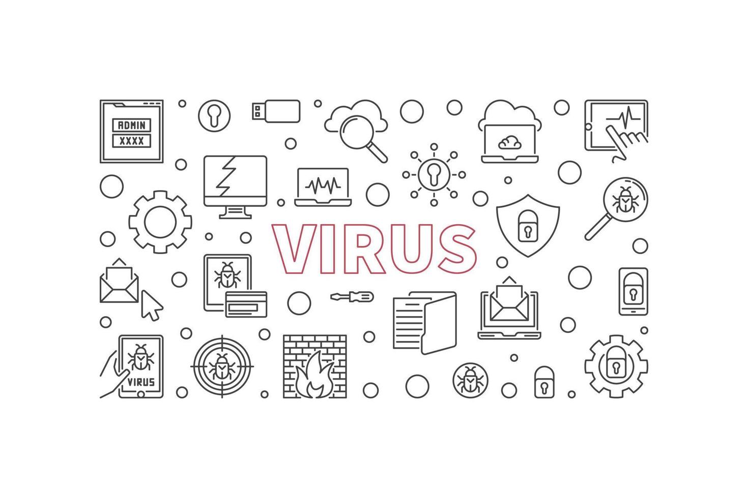 bannière de ligne de vecteur de virus. illustration de virus informatique