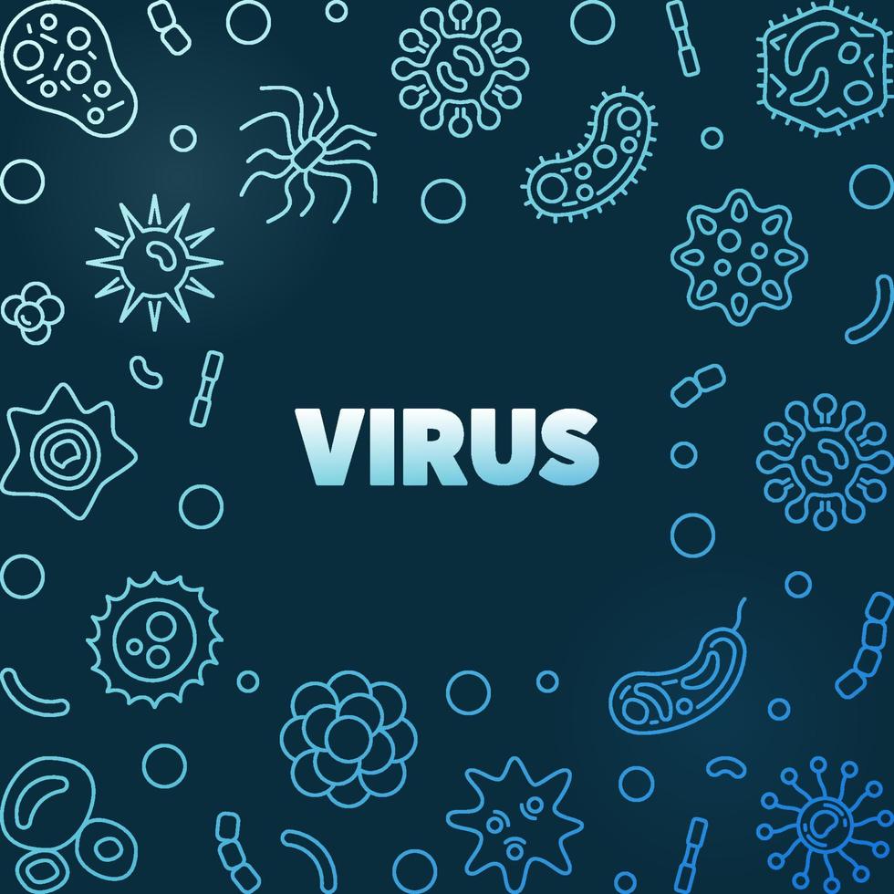 concept de vecteur de virus illustration ou cadre de ligne mince bleue