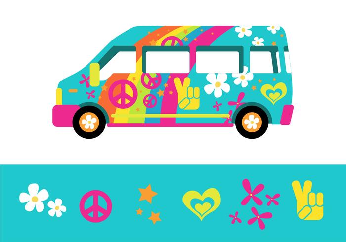 L'autobus Rainbow Psychedelique de la ville de Hippy vecteur