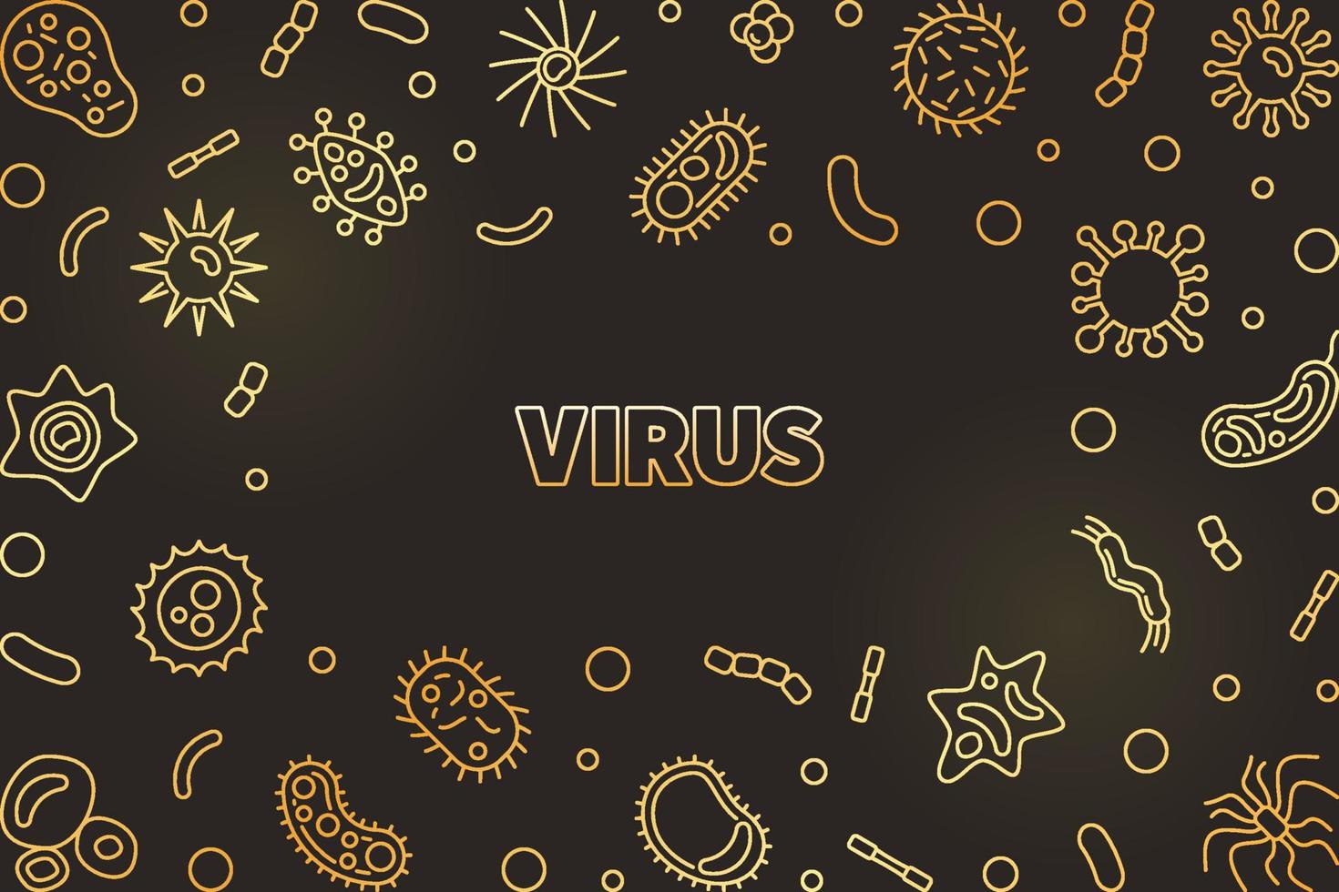 virus vector golden concept cadre linéaire sur fond sombre