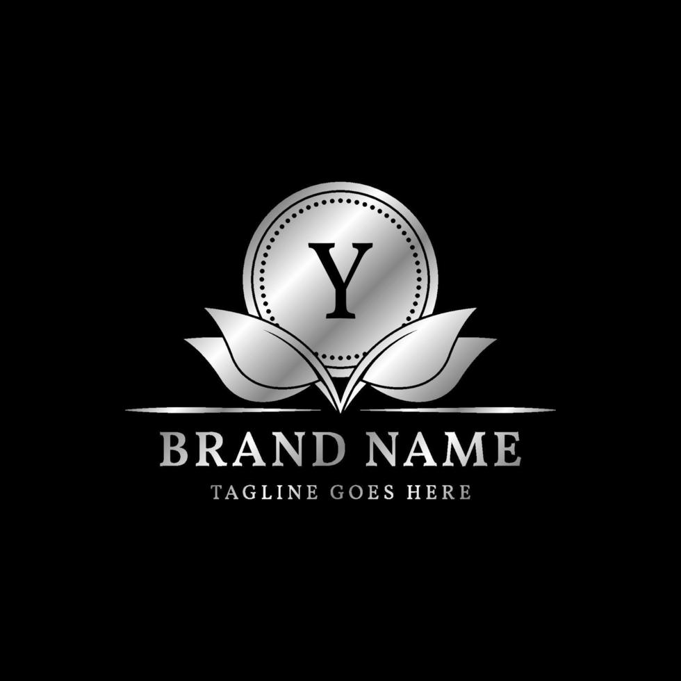 lettre y cercle luxueux et feuilles simple création de logo vectoriel de crête pour la marque vintage naturelle