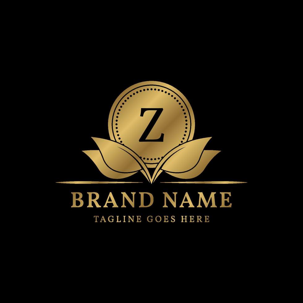 lettre z cercle luxueux et feuilles simple création de logo vectoriel de crête pour la marque vintage naturelle
