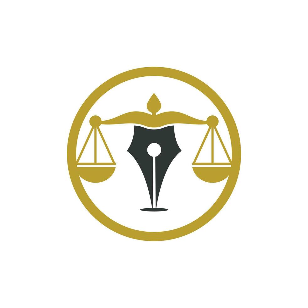 modèle de conception de logo vectoriel de cabinet d'avocats stylo. vecteur de logo de droit avec équilibre judiciaire symbolique de l'échelle de la justice dans une pointe de stylo.