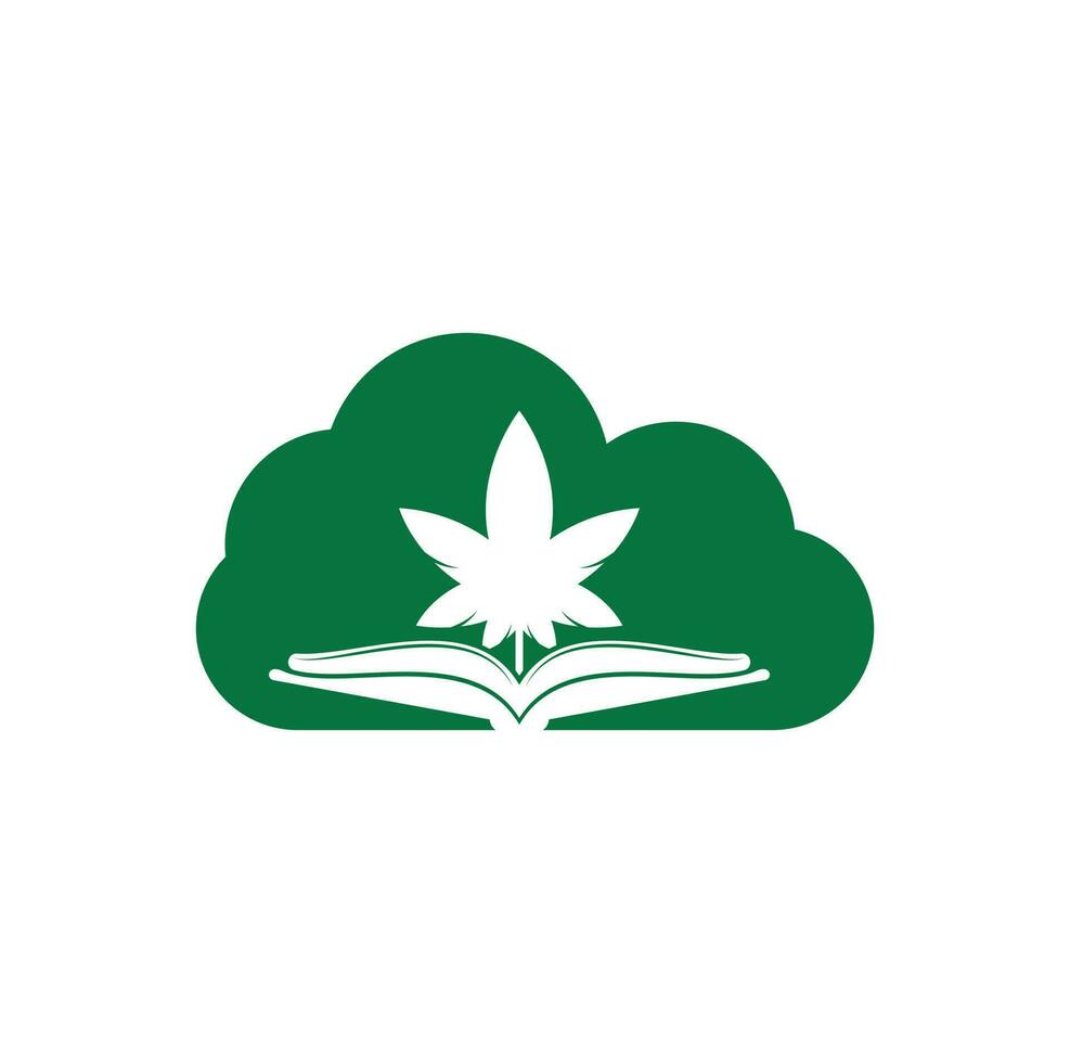 modèle de logo de symbole de concept de forme de nuage de livre et de marijuana. adapté à la formation médicale. vecteur