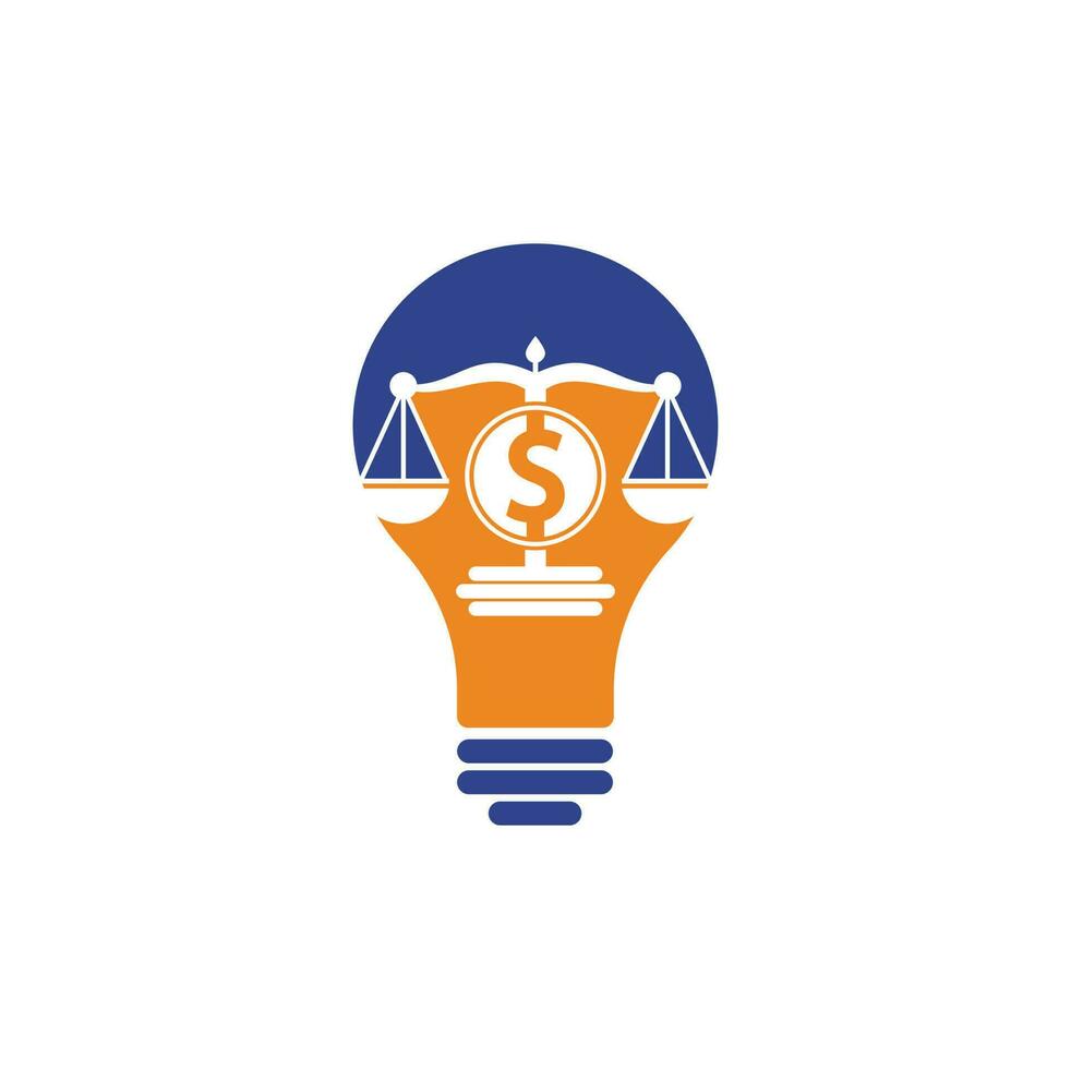 conception de logo vectoriel de forme d'ampoule de cabinet d'avocats d'argent. notion de financement. échelle de logotype et icône de symbole dollar