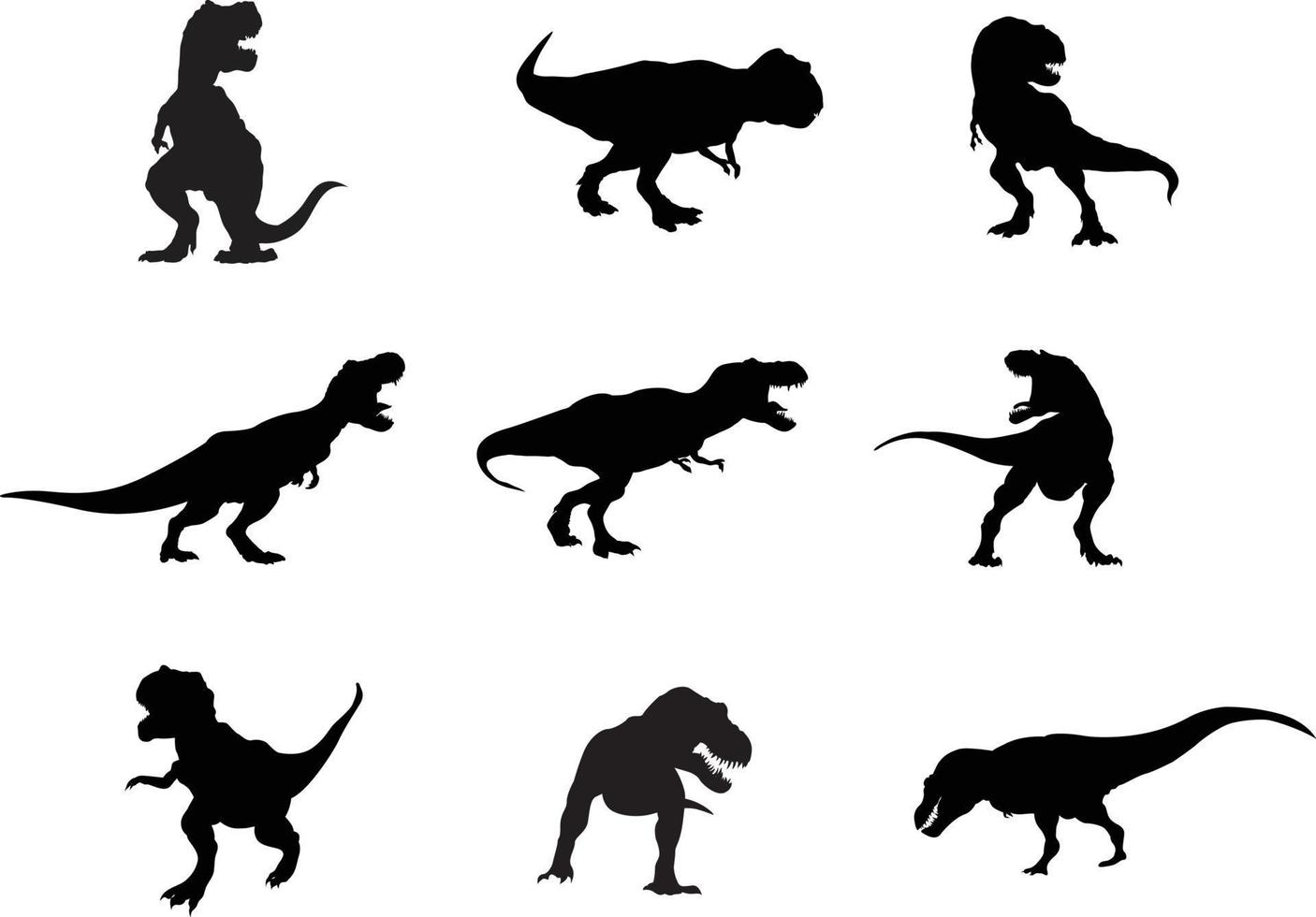 une collection vectorielle de silhouettes de tyrannosaurus rex pour les compositions d'œuvres d'art. vecteur