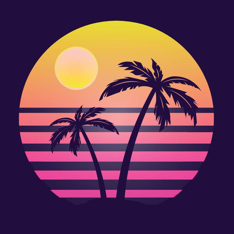 Fond de coucher de soleil rétro synthwave des années 80 vecteur