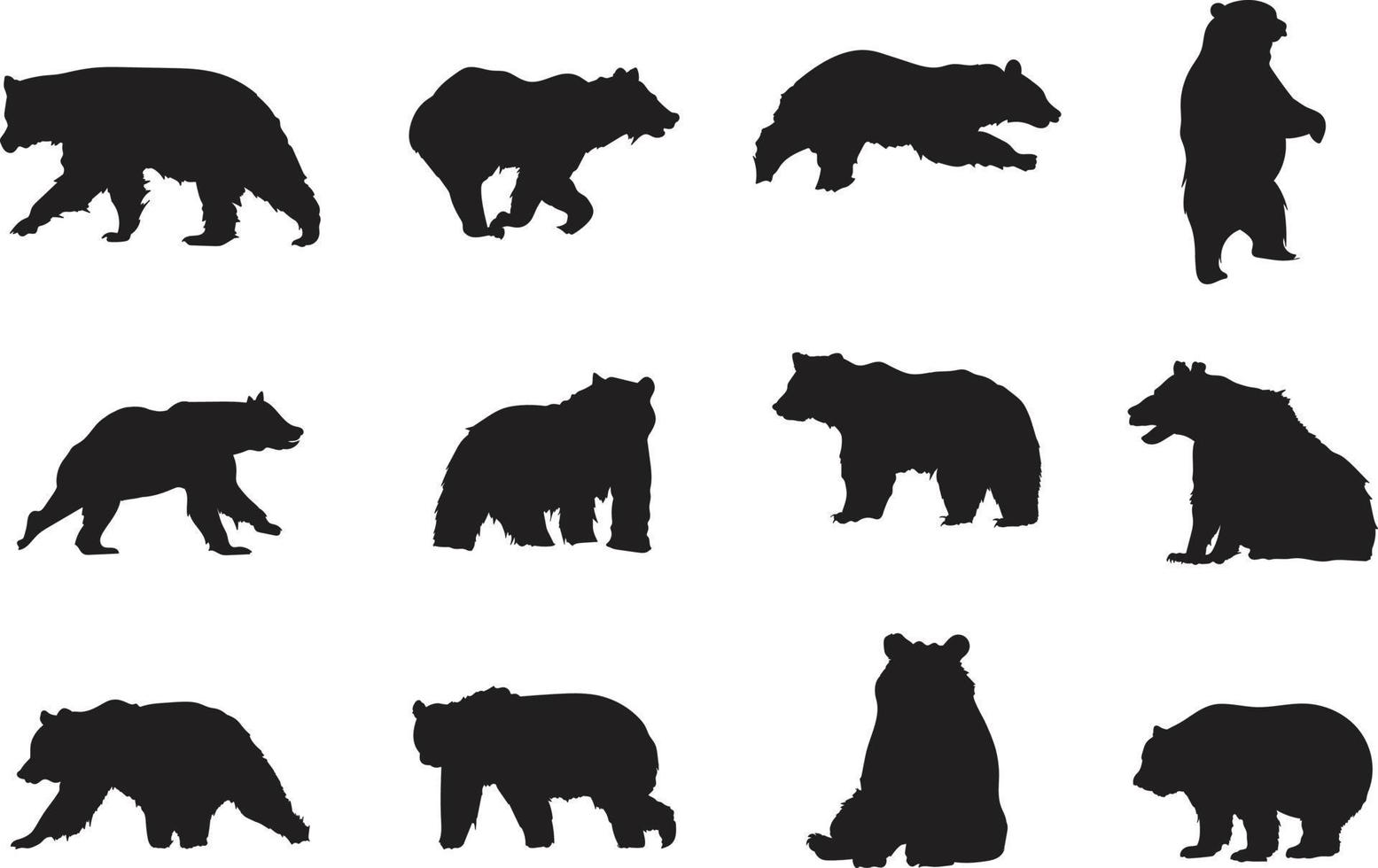 une collection de silhouettes vectorielles d'ours pour les compositions d'œuvres d'art. vecteur