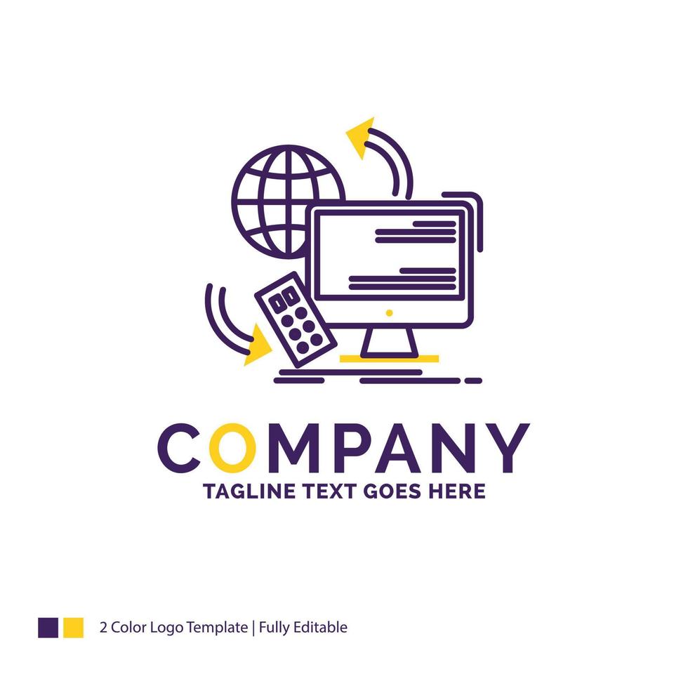 création du logo du nom de l'entreprise pour l'accès. contrôler. surveillance. télécommande. Sécurité. conception de nom de marque violet et jaune avec place pour le slogan. modèle de logo créatif pour petites et grandes entreprises. vecteur