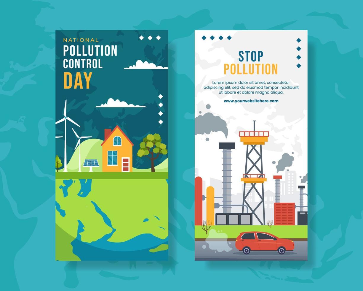 journée nationale de prévention de la pollution bannière verticale dessin animé plat illustration de modèles dessinés à la main vecteur
