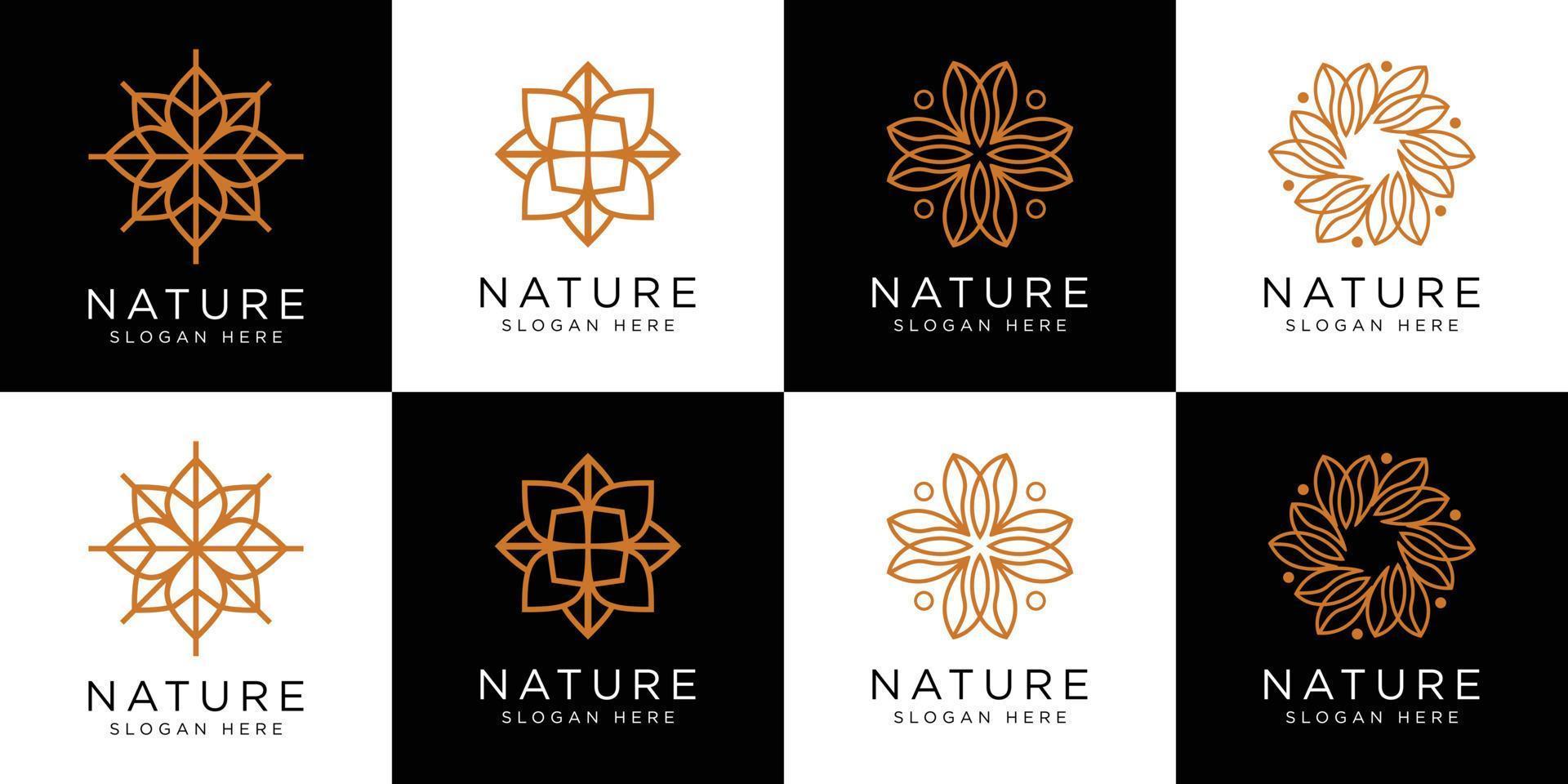 ensemble de style de ligne de vecteur de conception de logo de fleur