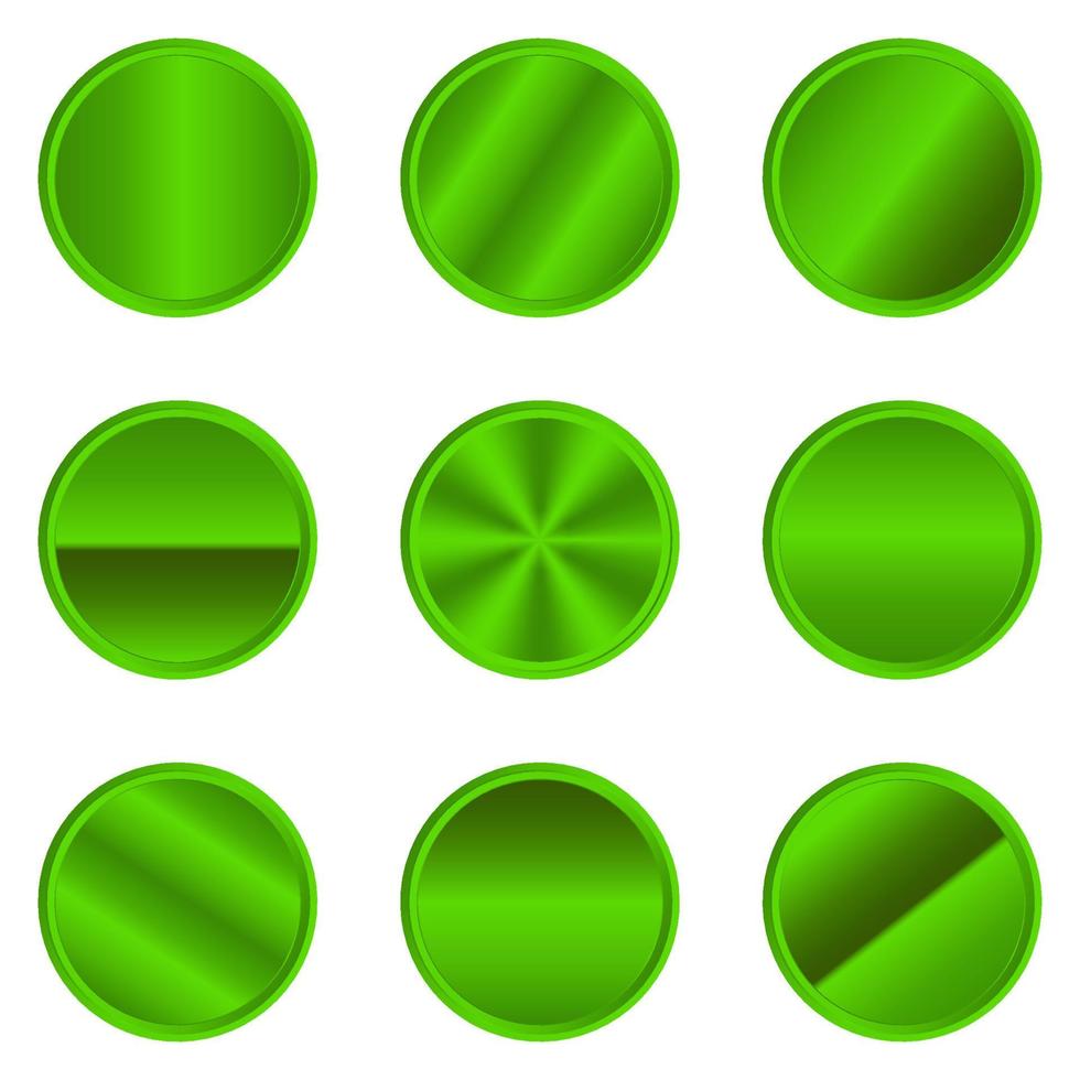 ensemble de cercles verts métalliques. bouton cercle vert métallisé de luxe. cercle vert métallique. bouton métallique réaliste. collection de cercles verts. illustration vectorielle vecteur