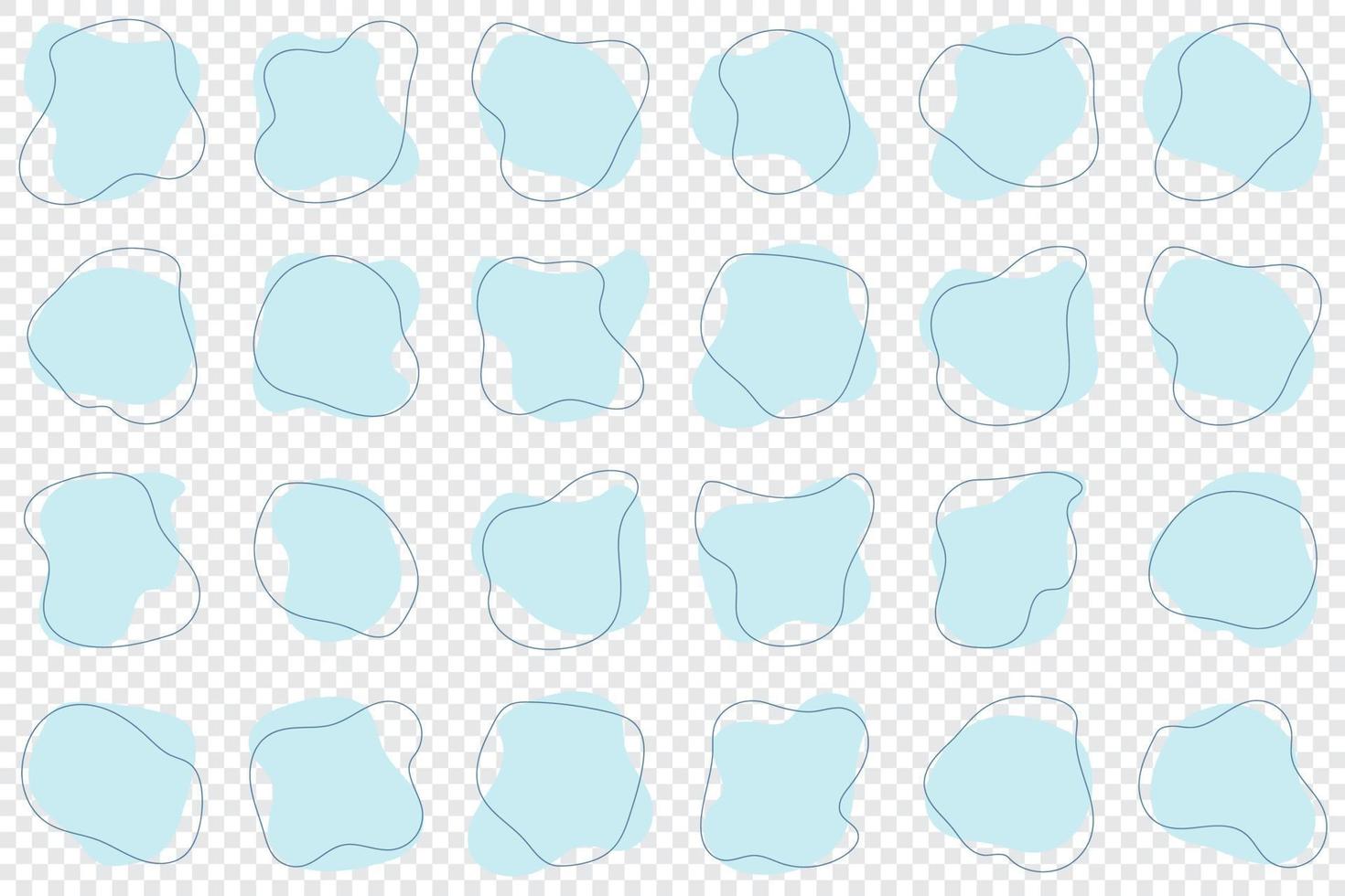 forme de goutte organique. ensemble d'éléments graphiques de forme de tache ronde irrégulière. forme de goutte d'amibe organique couleur bleue abstraite avec ligne. doodle gouttes avec cercle de contour. illustration vectorielle vecteur