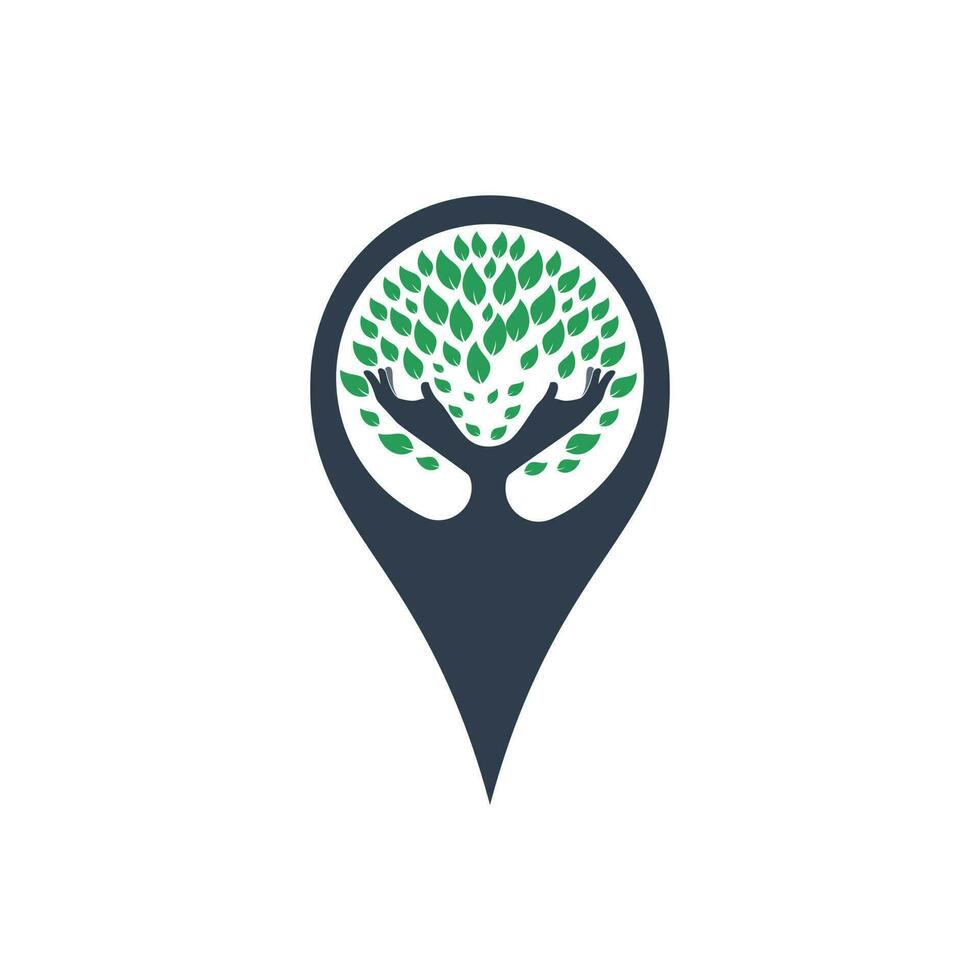 création de logo d'arbre à main et de broche gps. localisateur de spa et de salon ou de centre de santé. vecteur