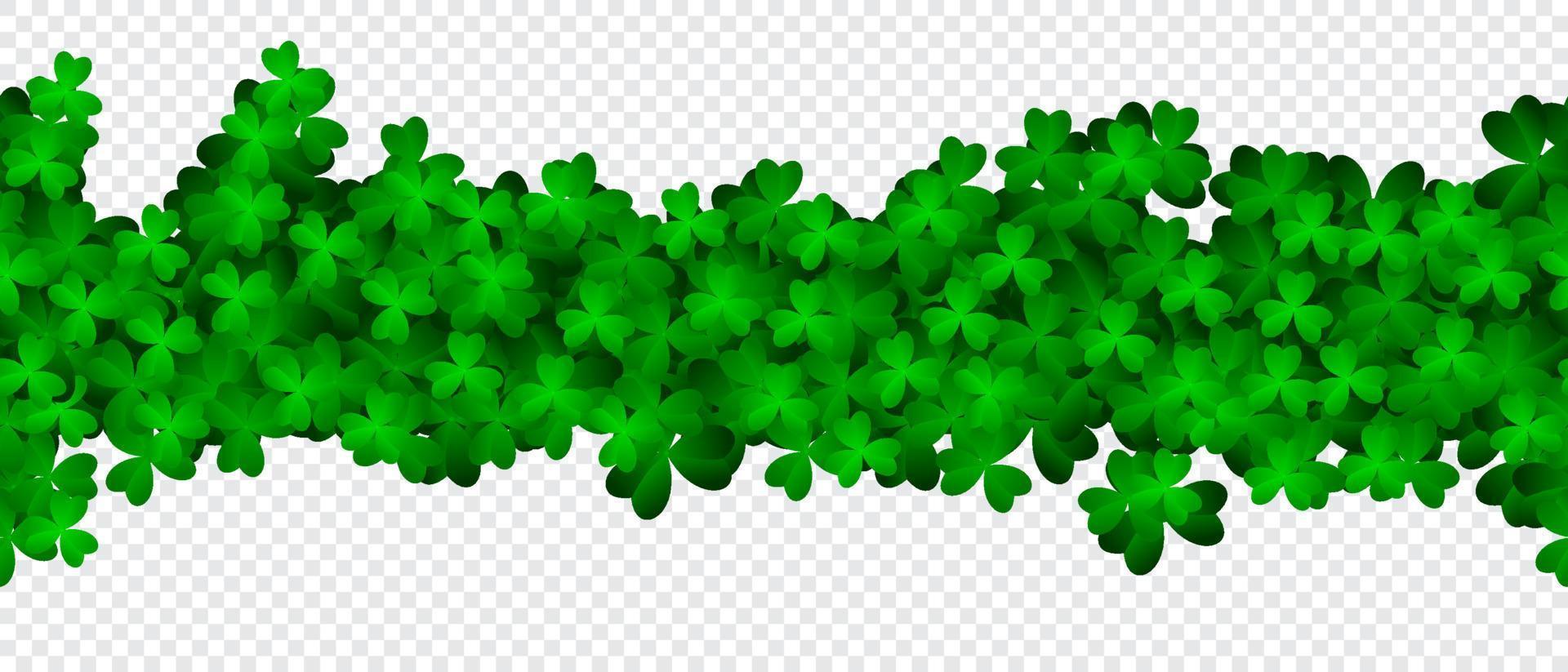 feuille de trèfle de trèfle sans soudure. arrière-plan transparent de patricks day avec trèfle vert. fond de vecteur de trèfle d'herbe verte. trèfles verts réalistes. illustration vectorielle