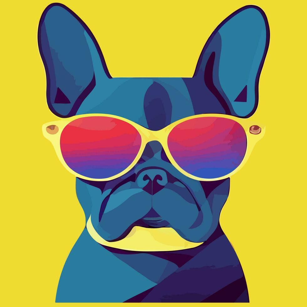 illustration graphique vectoriel de bouledogue français coloré portant des lunettes de soleil isolé bon pour le logo, l'icône, la mascotte, l'impression ou la personnalisation de votre conception