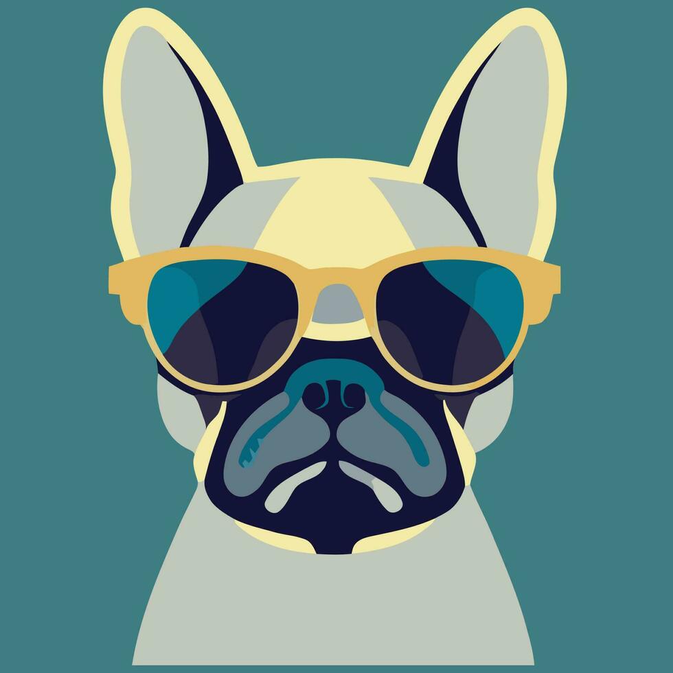 illustration graphique vectoriel de bouledogue français coloré portant des lunettes de soleil isolé bon pour le logo, l'icône, la mascotte, l'impression ou la personnalisation de votre conception