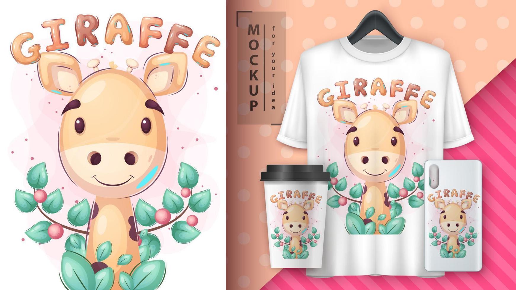 personnage de dessin animé adorable girafe, jolie idée animale pour t-shirt imprimé, affiche et enveloppe pour enfants, carte postale. girafe de style mignon dessiné à la main vecteur