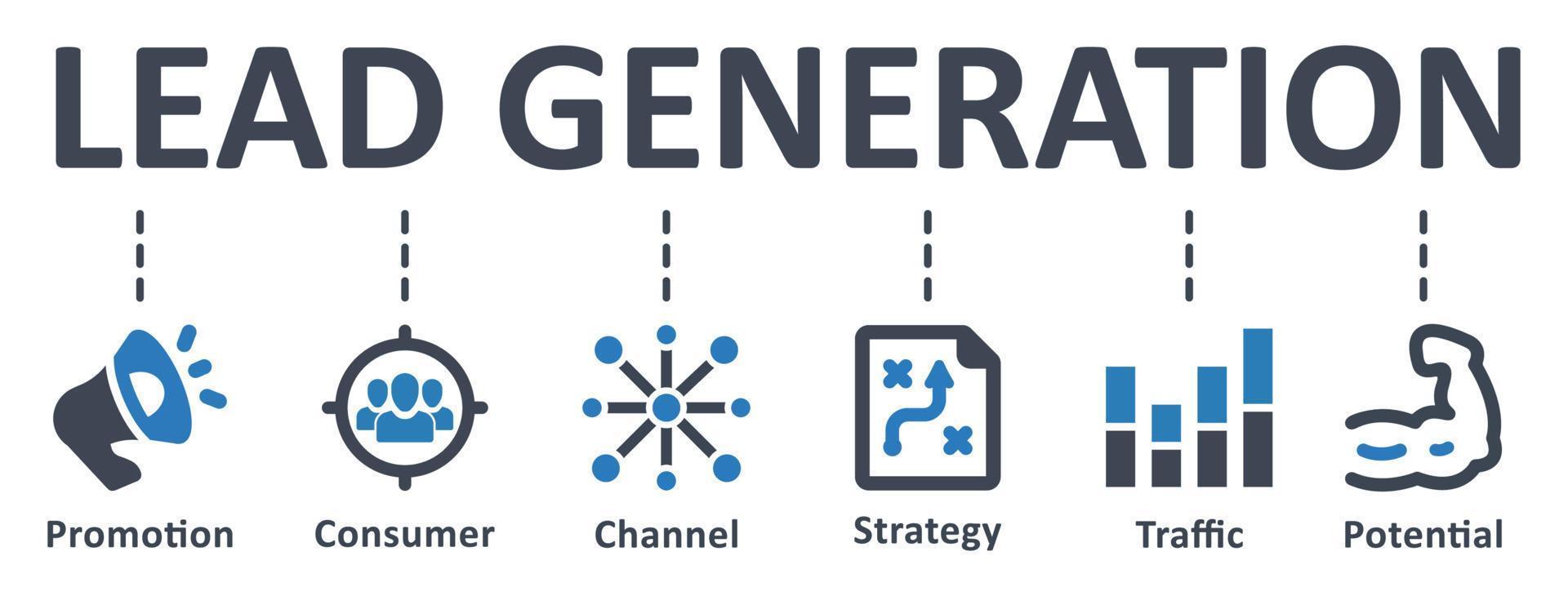 icône de génération de leads - illustration vectorielle . plomb, génération, promotion, consommateur, canal, stratégie, trafic, potentiel, infographie, modèle, concept, bannière, pictogramme, jeu d'icônes, icônes. vecteur