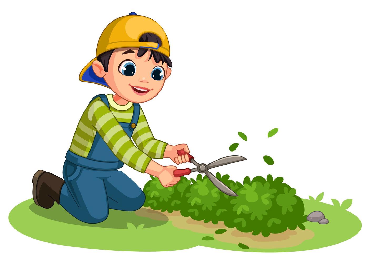 mignon petit garçon jardinier vecteur