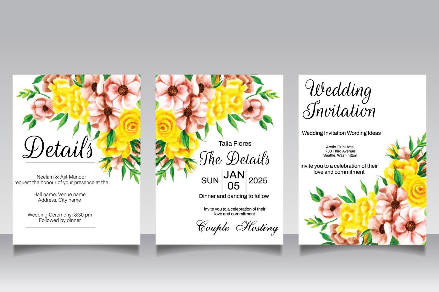 dessin à la main élégant invitation de mariage design floral vecteur