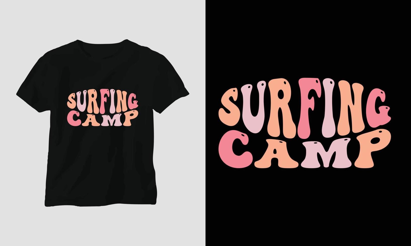 camp de surf - surf groovy t-shirt design style rétro vecteur