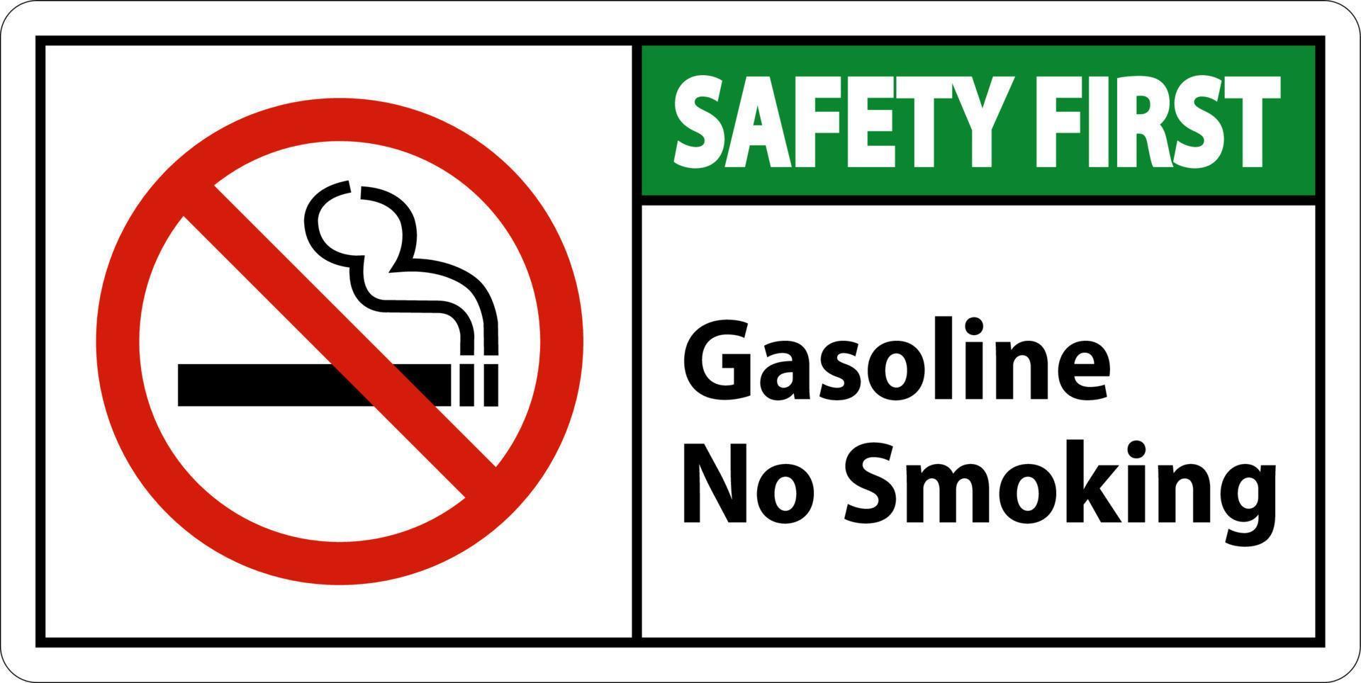La sécurité d'abord de l'essence aucun signe de fumer sur fond blanc vecteur
