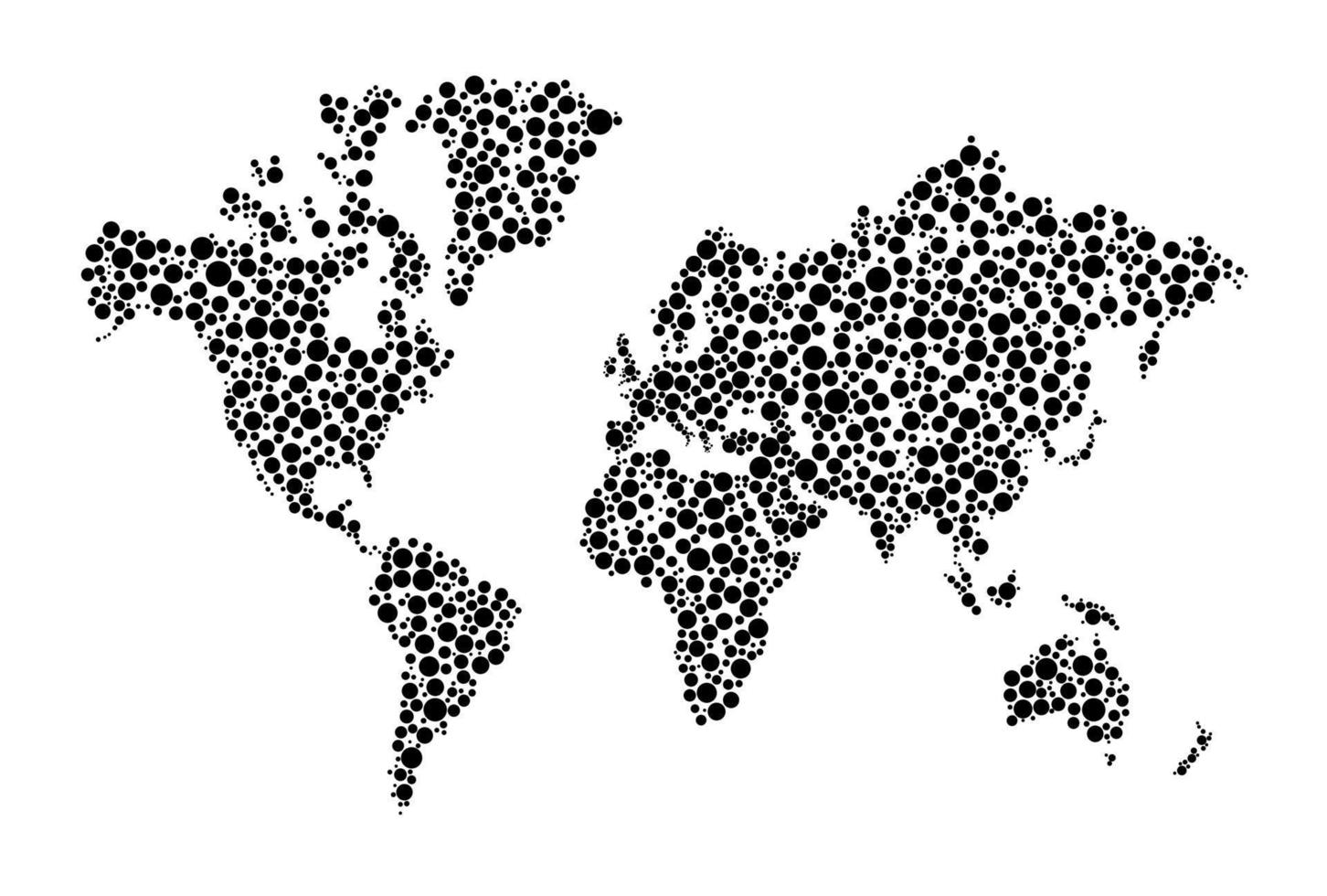 carte du monde remplie de cercles. illustration vectorielle de la carte du monde avec cercle noir et conception de points. vecteur