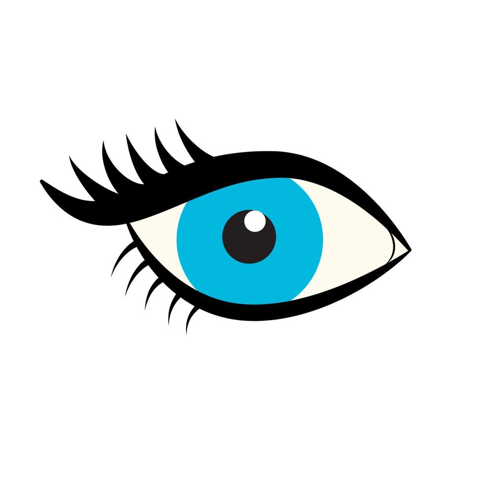 icône des yeux. oeil féminin bleu avec des cils isolés sur fond blanc. logo de style plat. illustration vectorielle pour les salons de beauté, les magasins de cosmétiques, les maquilleurs, etc. vecteur