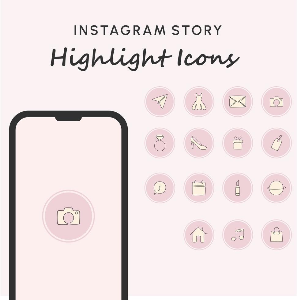 icônes de couverture de mise en évidence des médias sociaux instagram, bouton web. contour dessiné à la main simple minimal féminin vecteur