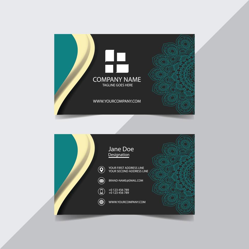 modèle de carte de visite mandala turquoise et gris vecteur