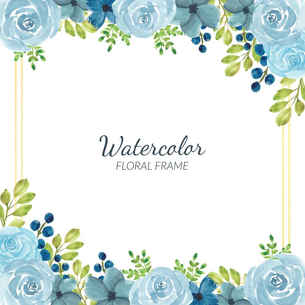 décoration de cadre floral bleu aquarelle vecteur