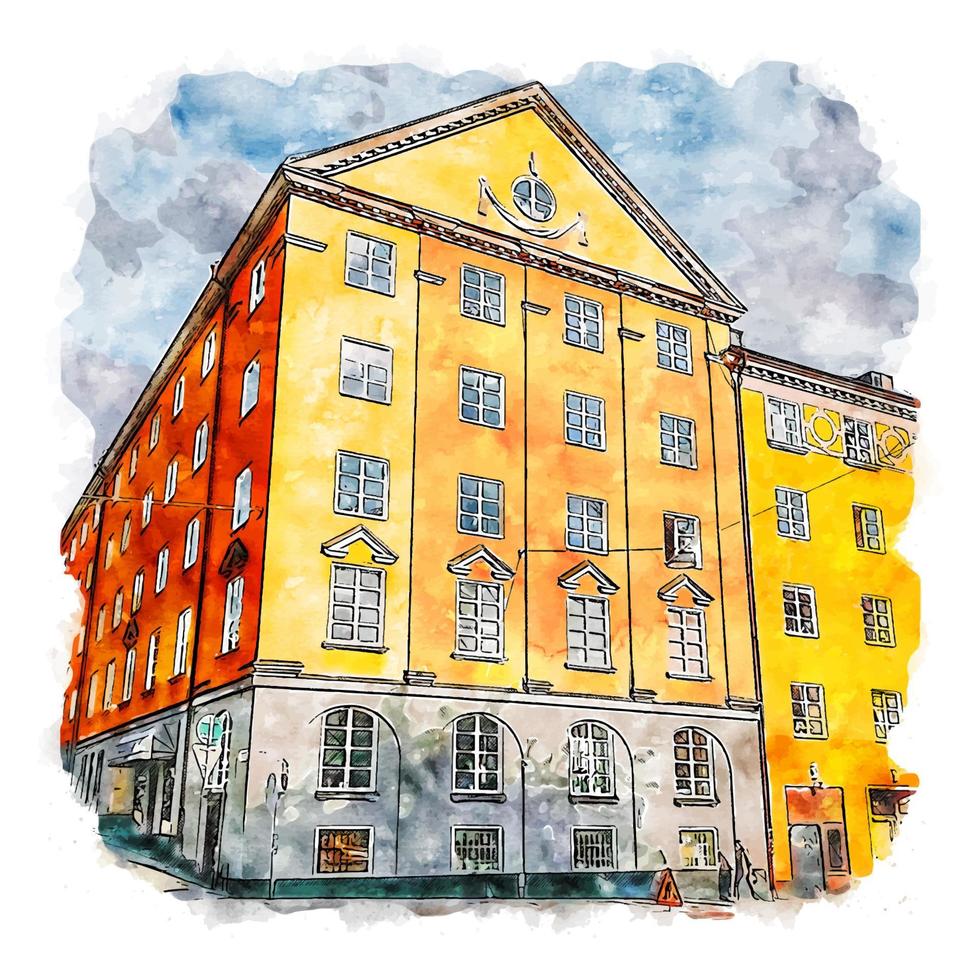 stockholm suède croquis aquarelle illustration dessinée à la main vecteur