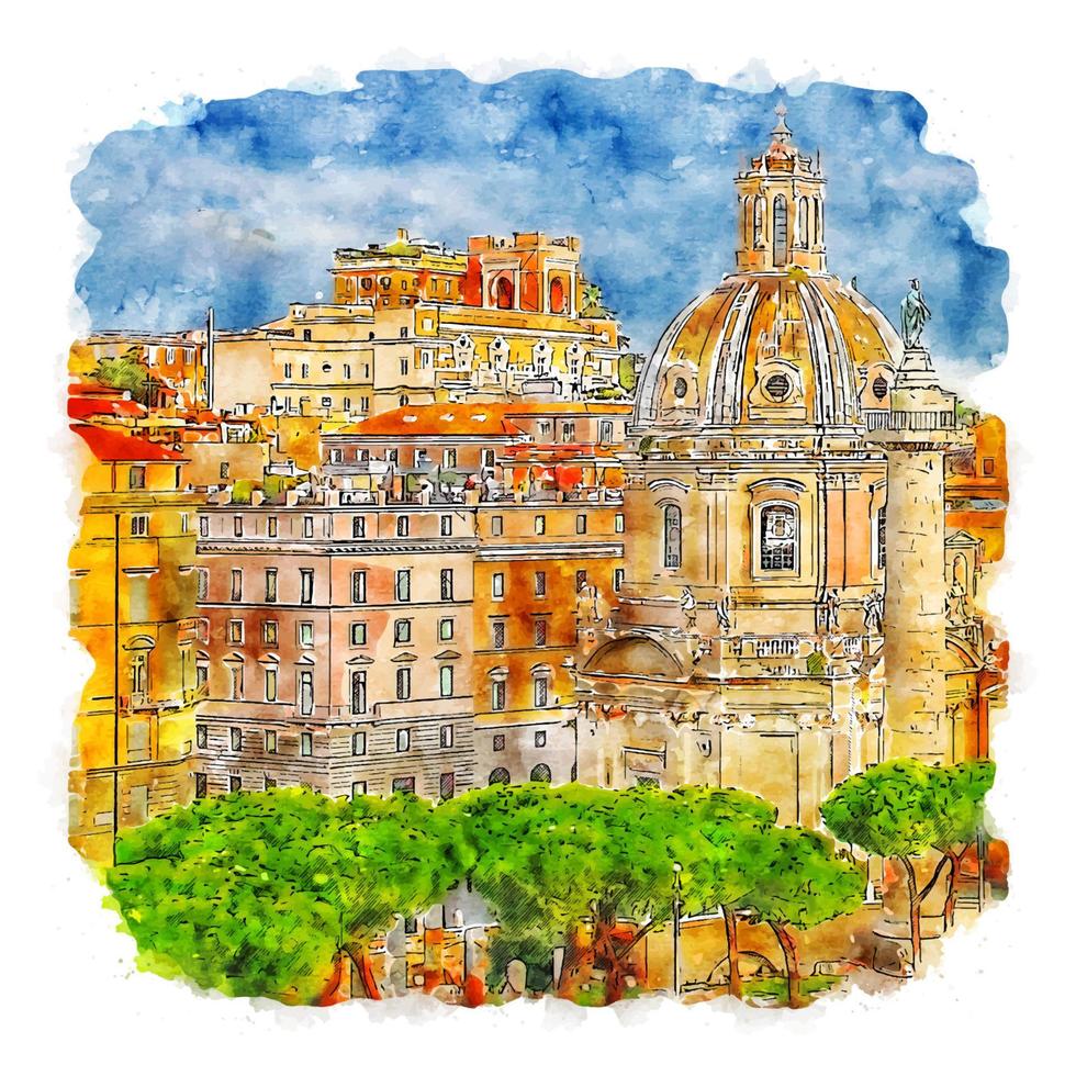 rome italie croquis aquarelle illustration dessinée à la main vecteur