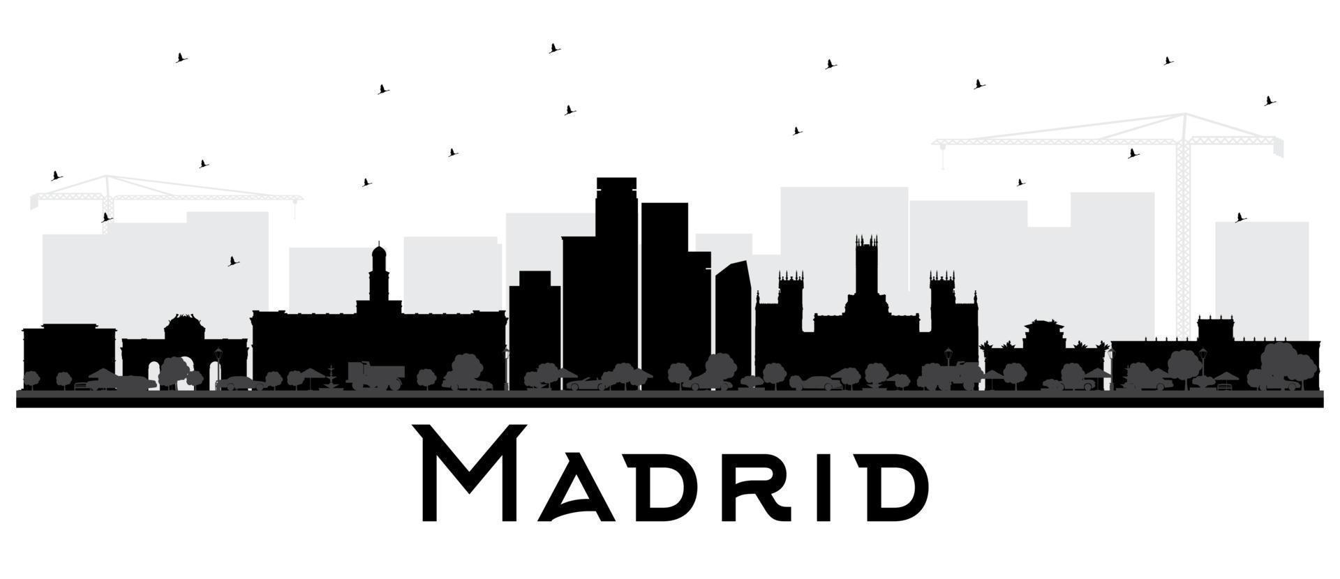 madrid espagne skyline silhouette noir et blanc. vecteur