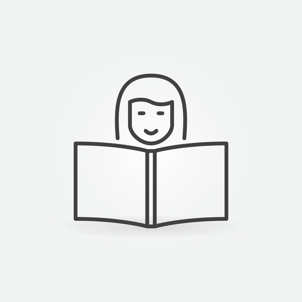 fille lisant une icône de concept de vecteur de livre dans le style de contour