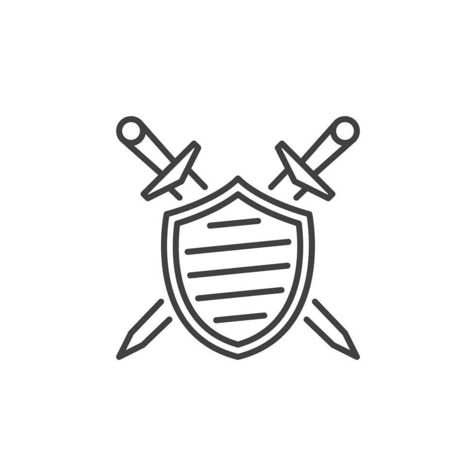 bouclier avec icône linéaire de vecteur d'épées croisées